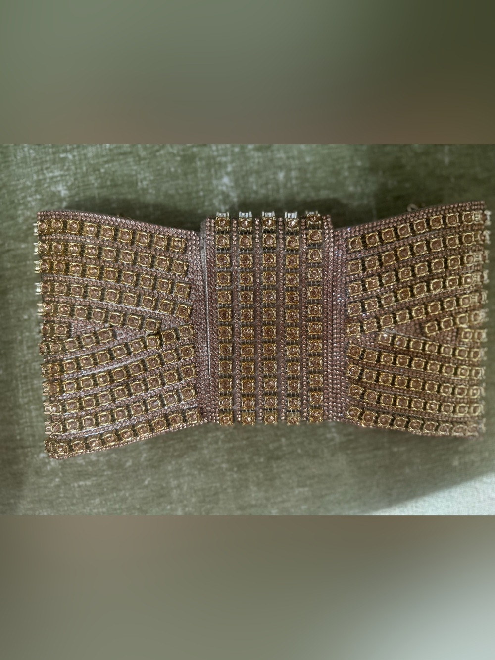 Bowknot Gold Rhinestone Clutch Purse, Crystal Evening Bag with Chain - Picture 3 of 6